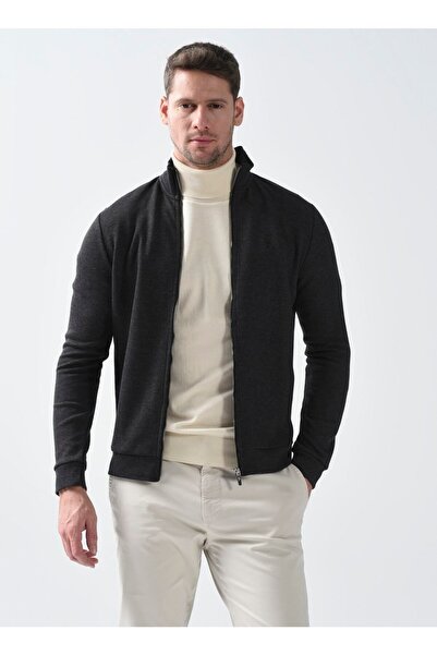 Fabrika Comfort Dik Yaka Düz Antrasit Melanj Erkek Sweatmont Cm Swt 17