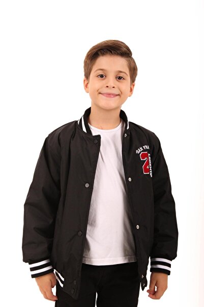 Perendi Boy's Black Bomber Jacket - 28 Embroidered