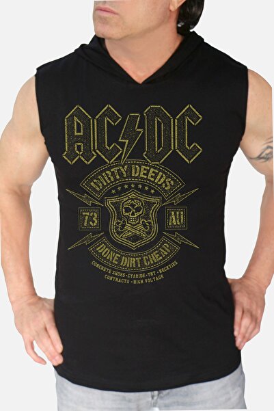 ROCKANDROLL Tricou pentru bărbați fără mâneci cu glugă neagră Snowy Acdc
