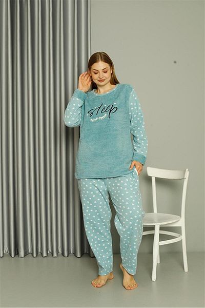 Akbeniz Σετ πιτζάμες Welsoft Polar Plus Size Aqua Green - 808046