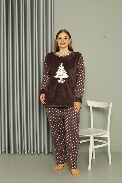 Akbeniz Plus Size Welsoft Fleece Plum Pajama Set - 808048