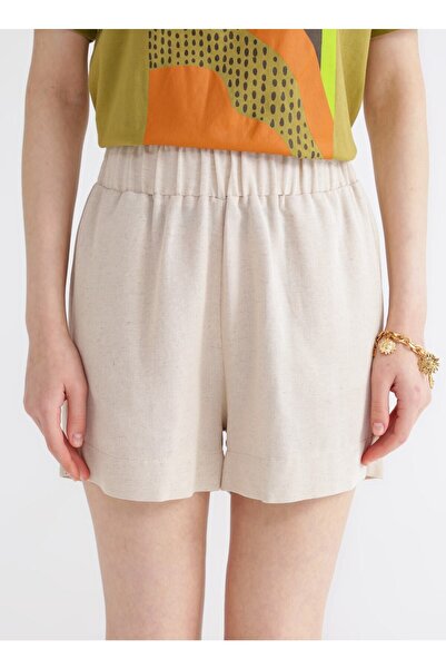 Fabrika Bej Kadın Lastikli Basic Keten Şort FRANKI