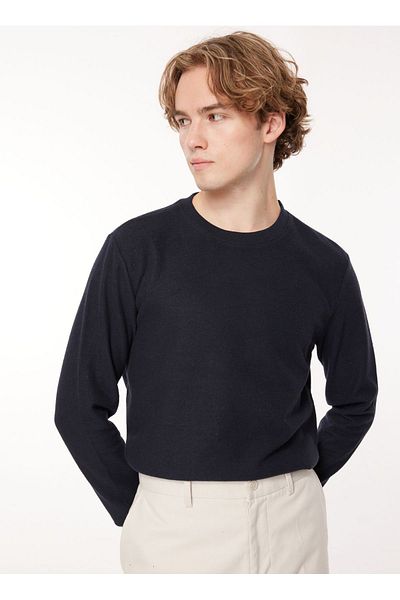 People By Fabrika Crew Neck Plain Navy Blue Men's Sweatshirt Spbf3wm-swt5009
