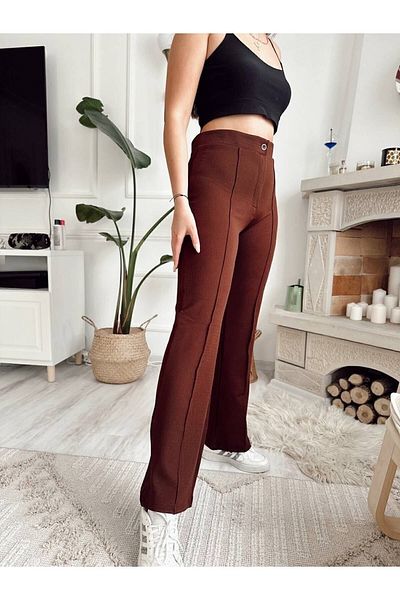 Floral Sport Braune Palazzo-Hose aus Lycra mit ausgestelltem Bein