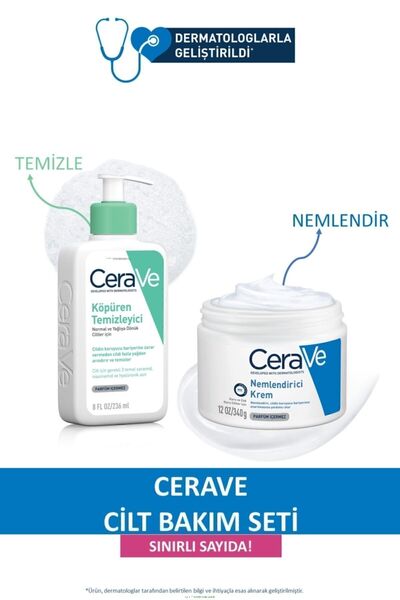 CeraVe Cilt Bakım Seti:Köpüren Temizleyici 236 ML&Nemlendirici Krem Kavanoz 3...