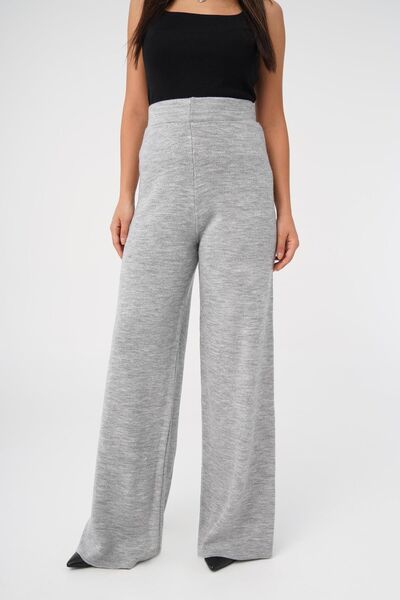 Hipo Trend Triko Yüksek Bel Kalın Sim İp Geçişli Gri Bol Pantolon