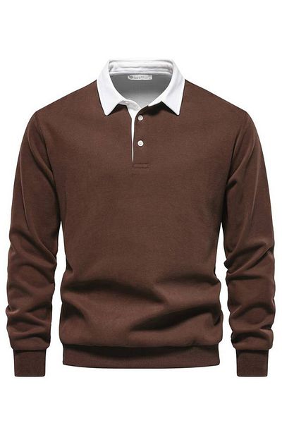 GHASSY CO. Ghassy Co. Men's Retro Color Blocked Cotton Shirt Collar Sweatshirt