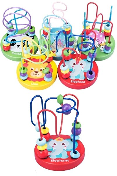 Helezon Ahşap Boncuklu Renkli Koordinasyon Oyunu Mini