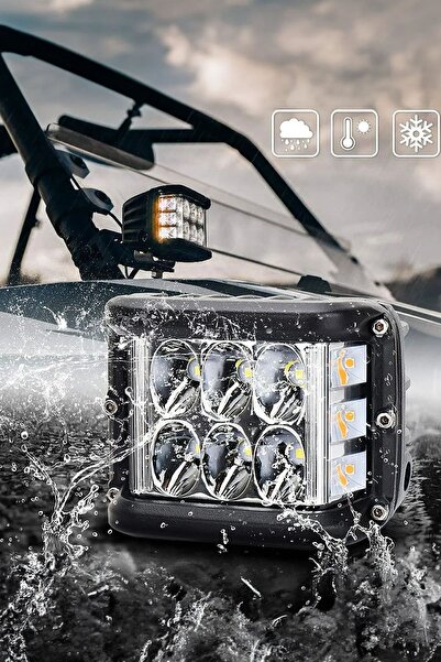 ASTRA LED Kaputüstü 12 Led Turuncu Beyaz 45w 10cm Kare Sis Farı Led Lamba ATV Offroad Motosiklet Sis Farı