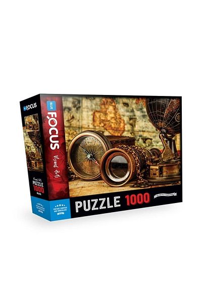 Blue Focus 1000 Piece Puzzle - Vintage Compass and Andocular (nostalgic Compass and Binoculars)