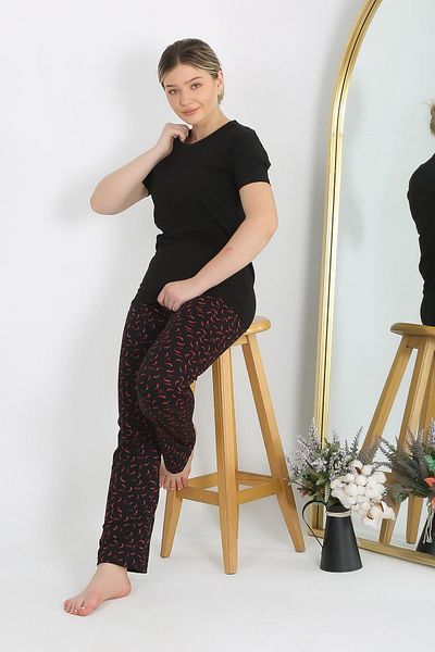 Akbeniz Set pijamale negre pentru femei - mânecă scurtă, bumbac pieptănat, 4214