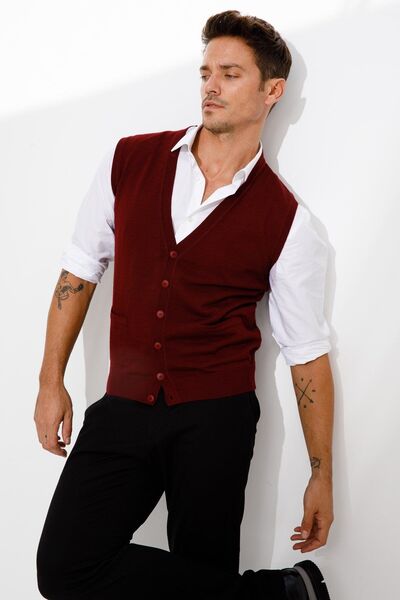 Desen Triko Чоловічий жилет з кишенями бордовий