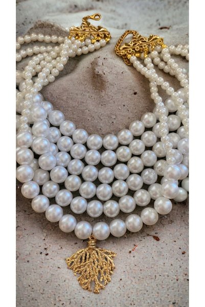 Jovela Altin Mercan Hayat Agaci Inci Choker Kolye