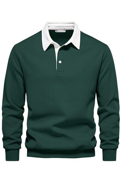 GHASSY CO. Ghassy Co. Men's Retro Color Blocked Cotton Shirt Collar Sweatshirt