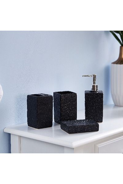 Home Box طقم حمام سيراميك مكون من 4 قطع بلمسة نهائية من الحجر