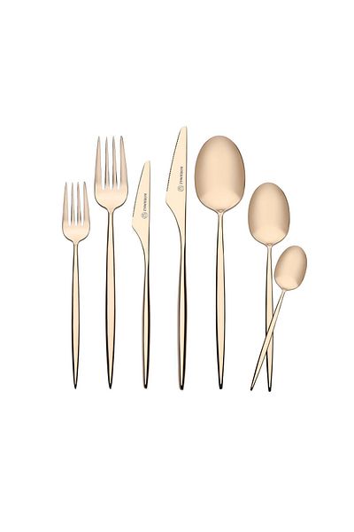 KORKMAZ Casablanca Gold 84 Piece Fork Spoon Knife Set