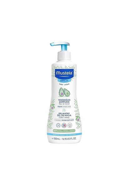 Mustela شامبو لطيف لتنظيف الشعر والجسم للأطفال حديثي الولادة 500 مل - مع مضخة