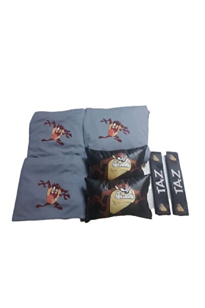 Universal Tazmanya Canavarı Gri Penye Servis Kılıfı Kemer Konforu Ve Oto Boyun Yastığı