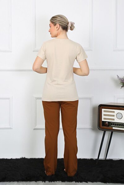 Akbeniz Σετ κοντομάνικης χτενισμένης βαμβακερής πιτζάμας 4209