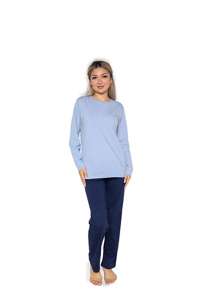 Akbeniz Set de pijamale de damă din bumbac pieptănat cu mânecă lungă liliac - 41110