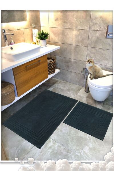 Cotton Crafty Pamuk Dokuma Banyo Paspas Seti, Banyo Halısı Vera 2 Li Set 60x1...