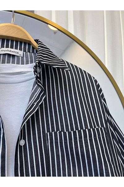 modabetce Cămașă oversize pentru damă - Design cu dungi