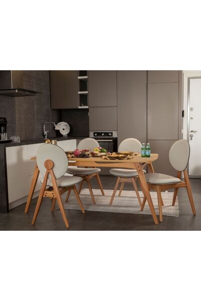 VOWTURKEY Touch Iskandinav 4 Sand. 1 Masa Gürgen Iskelet Mutfak&salon Masa Takımı El Işçiliği 80x160