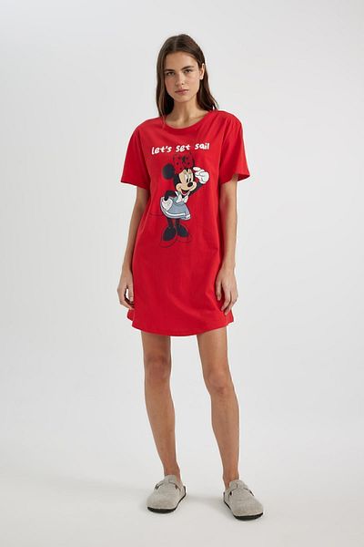 DeFacto Disney Mickey & Minnie Crew Neck Regular Fit Nightgown - Short Sleeve B8702ax24sm