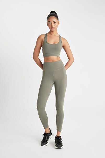DeFacto Fit Haki Yüksek Bel Beli Saran Esnek Basic Düz Sporcu Tayt B4147ax24au