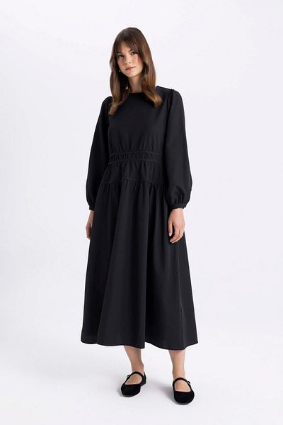 DeFacto Popeline-Maxikleid – Rundhalsausschnitt, lange Ärmel C3616ax24sm