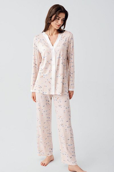 Artış Flexible Viscose - Long Sleeve Floral Patterned Pajama Set