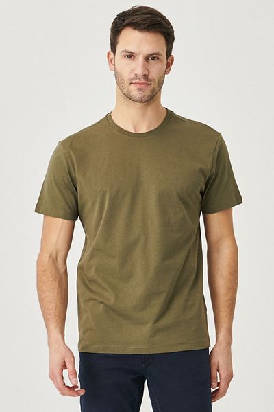 AC&Co / Altınyıldız Classics Ανδρικό βαμβακερό μπλουζάκι HAKI-KHAKI Slim Fit - Πακέτο 2 τεμαχίων
