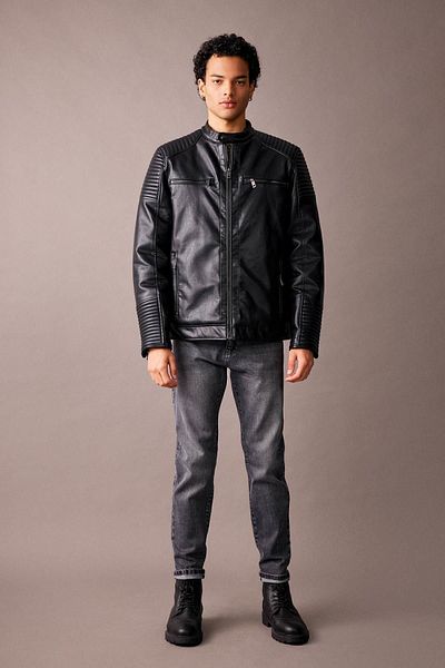 DeFacto Water Repellent Slim Fit Leather Coat - Stand Collar, Zippered Pocket, Seasonal A0490Ax23Au
