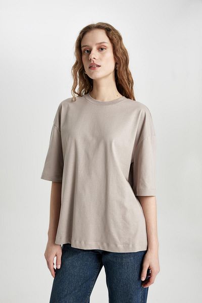DeFacto Oversize-T-Shirt aus gekämmter Baumwolle mit Rundhalsausschnitt – kurze Ärmel C0099ax24sm