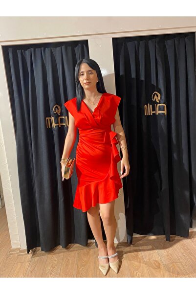 MODA MİHAL Ön Fırfır Detay Abiye Elbise