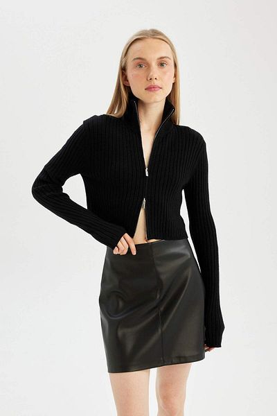 DeFacto Coool Half Turtleneck Zippered Knitwear Cardigan B2558Ax24Au