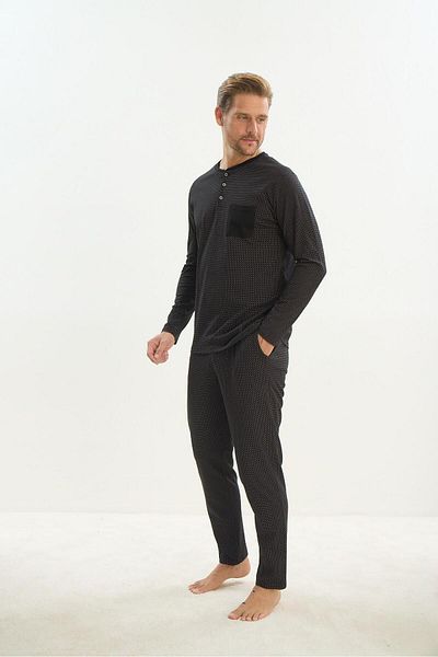 Sevim Men's Black Long Sleeve Pajama Set - C2T5N4O9
