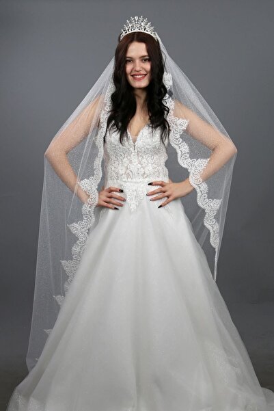 paris in paris Voal de mireasă lung, cu detaliu din tul argintiu, lungime de ...