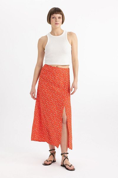 DeFacto A-Linien-Midirock mit Blumenmuster und normaler Taille, Schlitz, X6692az24sm