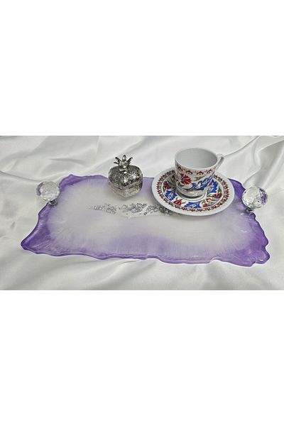 Home Lilac Silver Epoxy Tray - Promise, April and Presentation Trays, Gift and Coffee Presentations
