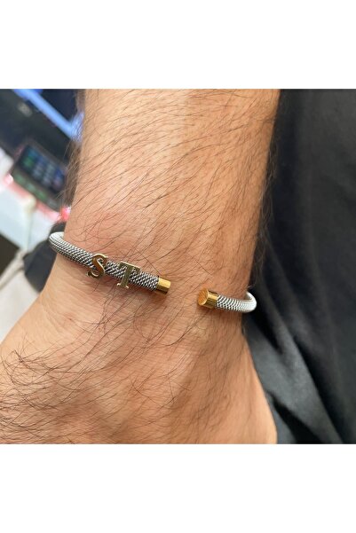 simurg jewellery Gümüş Harfli Beyaz Çelik Bileklik