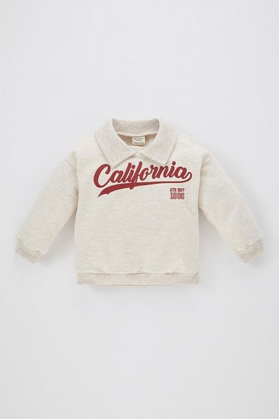 DeFacto Polo Collar Printed Soft Furry Sweatshirt for Baby Girl B3344A523Wn