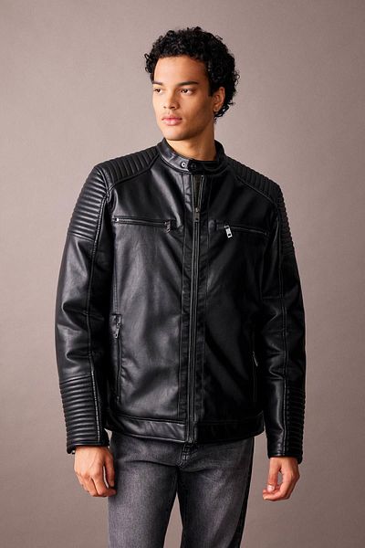 DeFacto Water Repellent Slim Fit Leather Coat - Stand Collar, Zippered Pocket, Seasonal A0490Ax23Au
