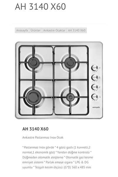 Eminçelik Ec_ah 3140 X60 Ankastre Gömmeli Paslanmaz Inox Ocak Sancak Alimer