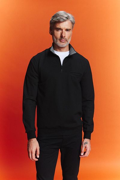 DeFacto Μαύρο φούτερ με γιακά με μισό φερμουάρ - Regular Fit B1876ax23au