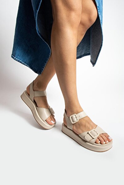 FOLLİNİ Μπεζ γυναικεία σανδάλια από γνήσιο δέρμα