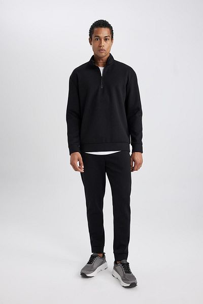 DeFacto Stand Collar Zippered Skuba Diving Fabric Sweatshirt - Standard Fit