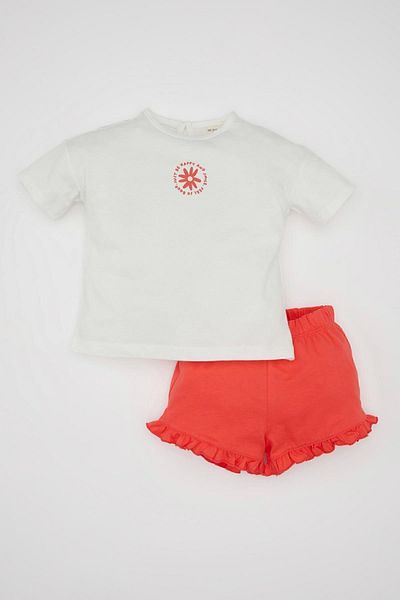 DeFacto Baby Girl Printed Short Sleeve T-Shirt Shorts 2 Piece Set Z9307A224Sm