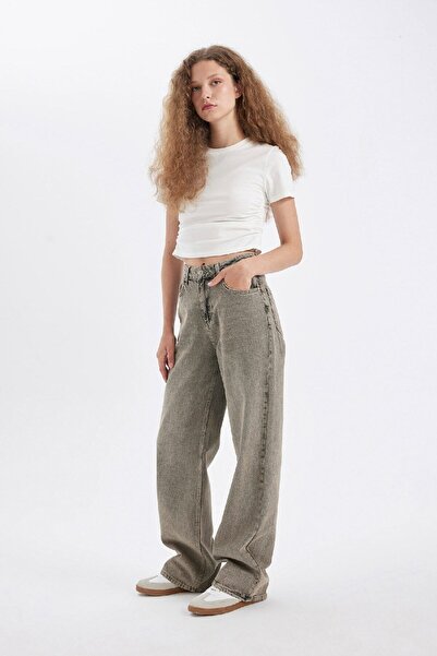 DeFacto Straight Wide Yüksek Bel Uzun Jean Yıkamalı Pantolon D4311AX24AU