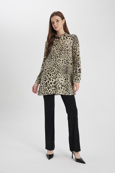 DeFacto Leopard Patterned Regular Fit Long Sleeve Tunic Shirt Z5833Az24Sp